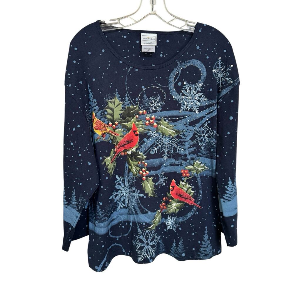 Winter Cardinal Birds Top Women’s VTG 90’s Morning Sun Size XXL Double Sided 2XL